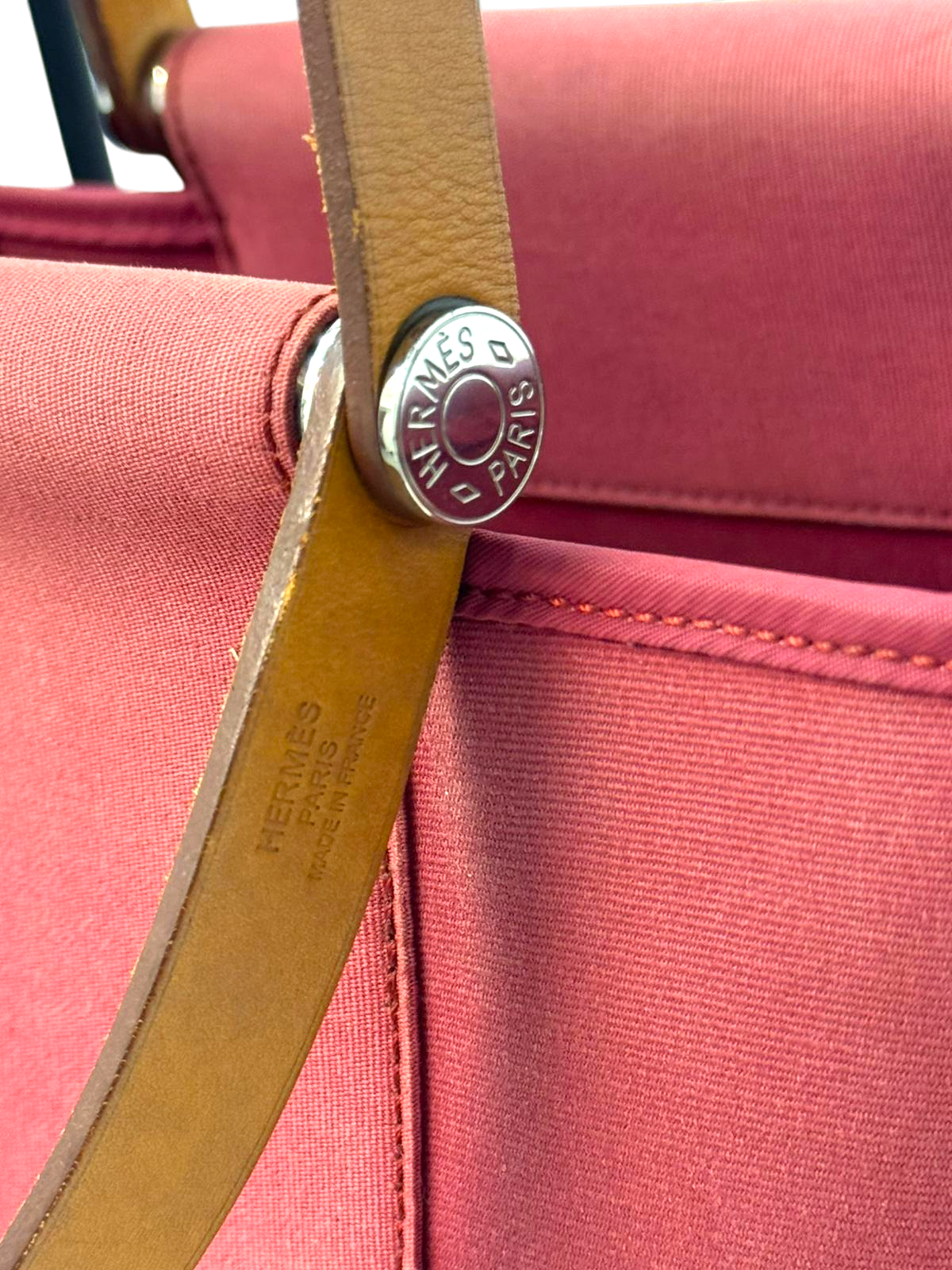 Hermes Herbag Cabas Rouge - HERMES PARIS Leather Stamp — view 6